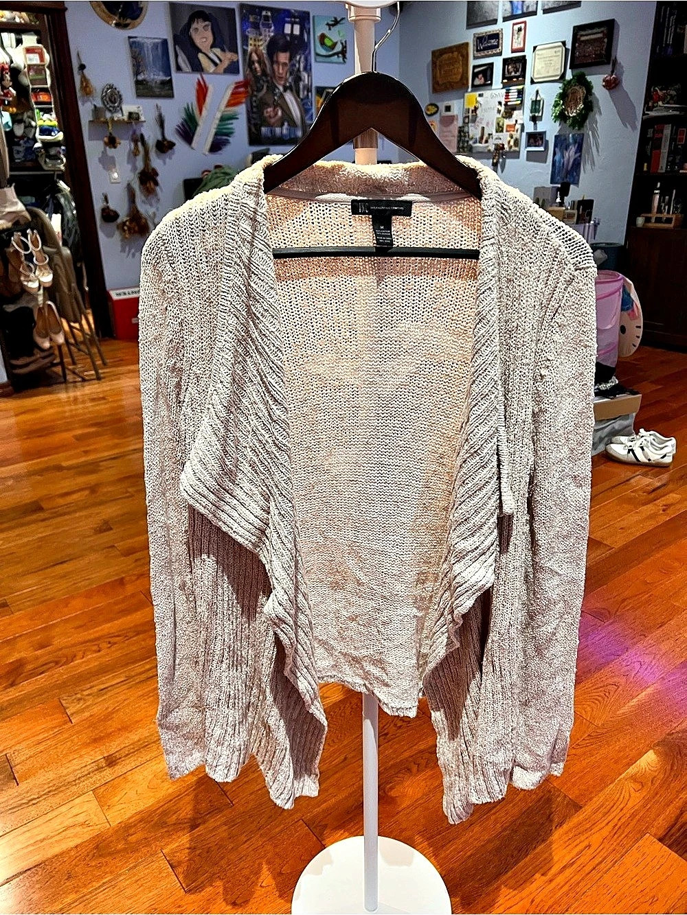 Open Front Knit Cardigan in Beige Size Medium